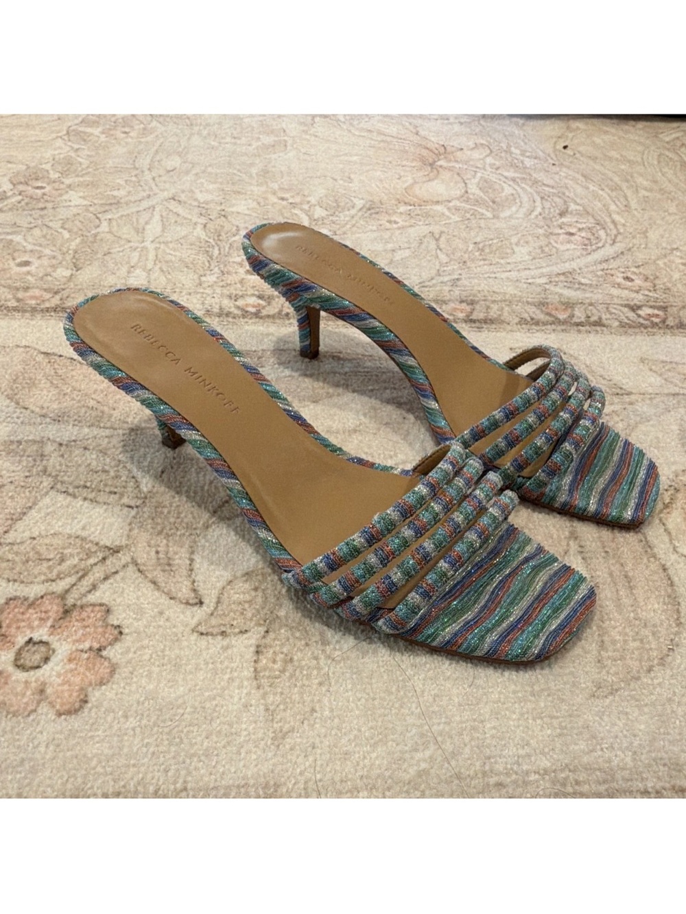 Rebecca Minkoff Multicolor Striped Kitten Heel Mules